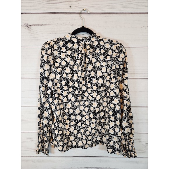 Who What Wear Women's Black Floral Print Long Sleeve High Neck Blouse Size Large - Picture 2 of 6